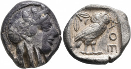 ATTICA. Athens. Circa 430s-420s BC. Tetradrachm (Silver, 25 mm, 17.17 g, 3 h). Head of Athena to right, wearing crested Attic helmet decorated with th...