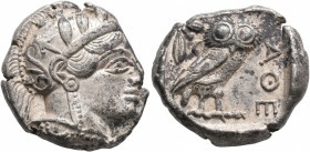 ATTICA. Athens. Circa 430s-420s BC. Tetradrachm (Silver, 25 mm, 17.18 g, 10 h). Head of Athena to right, wearing crested Attic helmet decorated with t...