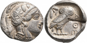 ATTICA. Athens. Circa 430s-420s BC. Tetradrachm (Silver, 24 mm, 17.17 g, 1 h). Head of Athena to right, wearing crested Attic helmet decorated with th...