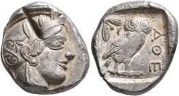 ATTICA. Athens. Circa 430s-420s BC. Tetradrachm (Silver, 25 mm, 17.22 g, 6 h). Head of Athena to right, wearing crested Attic helmet decorated with th...