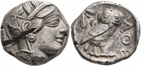 ATTICA. Athens. Circa 430s-420s BC. Tetradrachm (Silver, 23 mm, 17.22 g, 7 h). Head of Athena to right, wearing crested Attic helmet decorated with th...