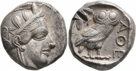 ATTICA. Athens. Circa 430s-420s BC. Tetradrachm (Silver, 23 mm, 17.20 g, 12 h). Head of Athena to right, wearing crested Attic helmet decorated with t...
