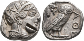 ATTICA. Athens. Circa 430s-420s BC. Tetradrachm (Silver, 24 mm, 17.21 g, 9 h). Head of Athena to right, wearing crested Attic helmet decorated with th...
