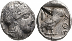 ATTICA. Athens. Circa 430s-420s BC. Tetradrachm (Silver, 24 mm, 17.18 g, 1 h). Head of Athena to right, wearing crested Attic helmet decorated with th...