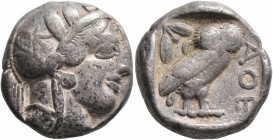 ATTICA. Athens. Circa 430s-420s BC. Tetradrachm (Silver, 23 mm, 17.18 g, 1 h). Head of Athena to right, wearing crested Attic helmet decorated with th...