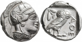ATTICA. Athens. Circa 430s-420s BC. Tetradrachm (Silver, 25 mm, 17.20 g, 3 h). Head of Athena to right, wearing crested Attic helmet decorated with th...