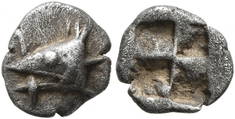 MYSIA. Kyzikos. Circa 550-500 BC. Hemiobol (Silver, 8 mm, 0.50 g). Head of a tun...