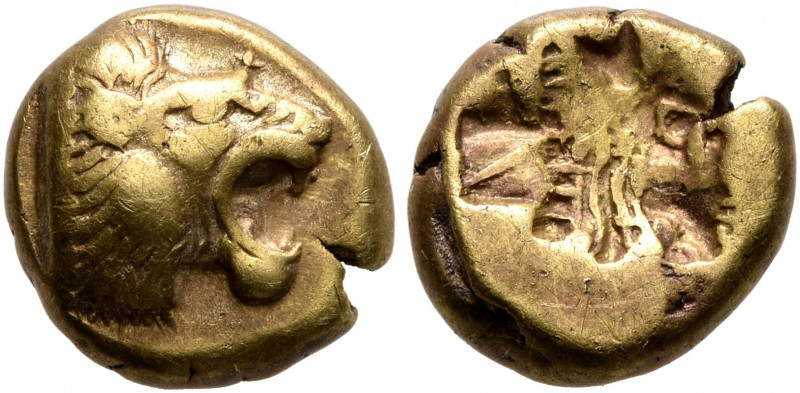 LESBOS. Mytilene. Circa 521-478 BC. Hekte (Electrum, 11 mm, 2.51 g, 7 h). Head o...