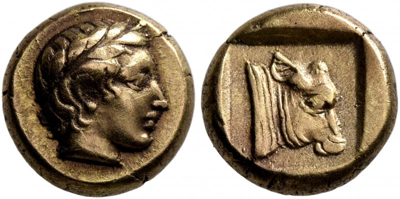 LESBOS. Mytilene. Circa 454-428/7 BC. Hekte (Electrum, 10 mm, 2.54 g, 8 h). Laur...