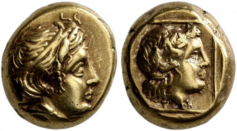 LESBOS. Mytilene. Circa 412-378 BC. Hekte (Electrum, 9 mm, 2.55 g, 12 h). Head o...