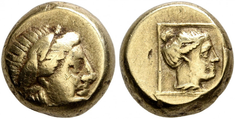 LESBOS. Mytilene. Circa 377-326 BC. Hekte (Electrum, 10 mm, 2.54 g, 12 h). Laure...