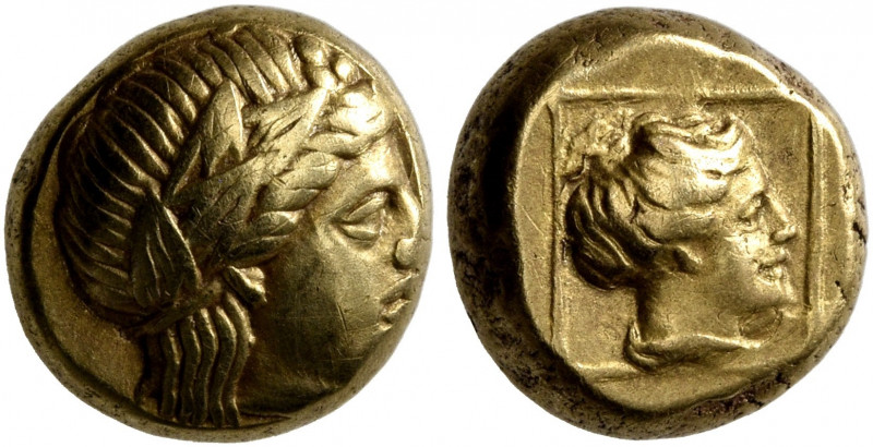 LESBOS. Mytilene. Circa 377-326 BC. Hekte (Electrum, 10 mm, 2.54 g, 12 h). Laure...