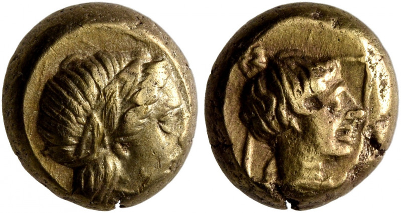 LESBOS. Mytilene. Circa 377-326 BC. Hekte (Electrum, 10 mm, 2.54 g, 12 h). Laure...