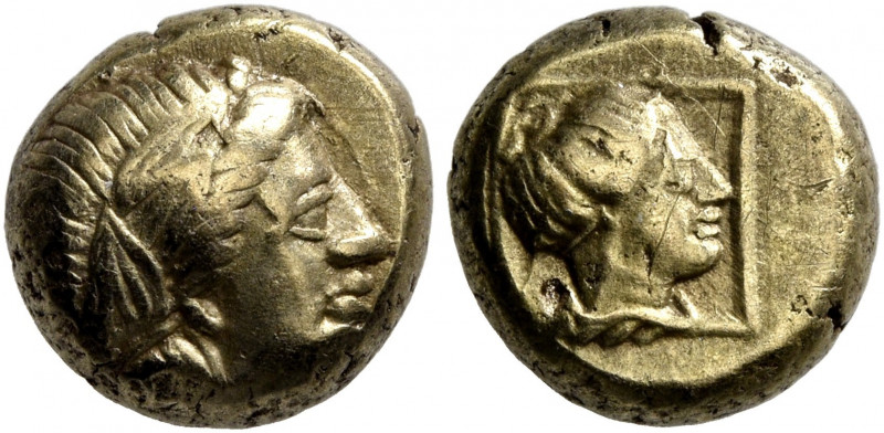 LESBOS. Mytilene. Circa 377-326 BC. Hekte (Electrum, 10 mm, 2.52 g, 12 h). Laure...