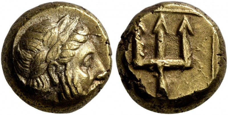 LESBOS. Mytilene. Circa 377-326 BC. Hekte (Electrum, 10 mm, 2.54 g, 11 h). Laure...