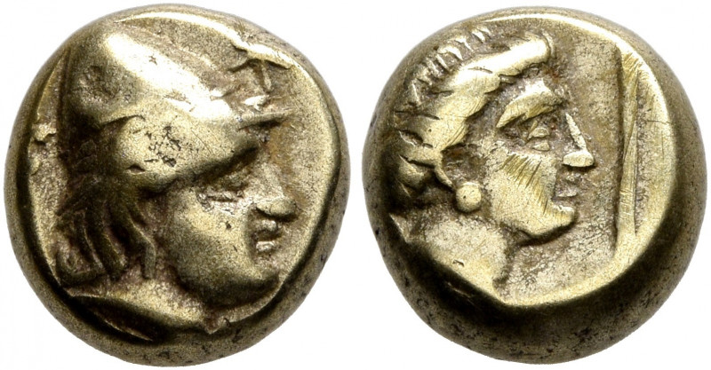 LESBOS. Mytilene. Circa 377-326 BC. Hekte (Electrum, 9 mm, 2.47 g, 12 h). Head o...