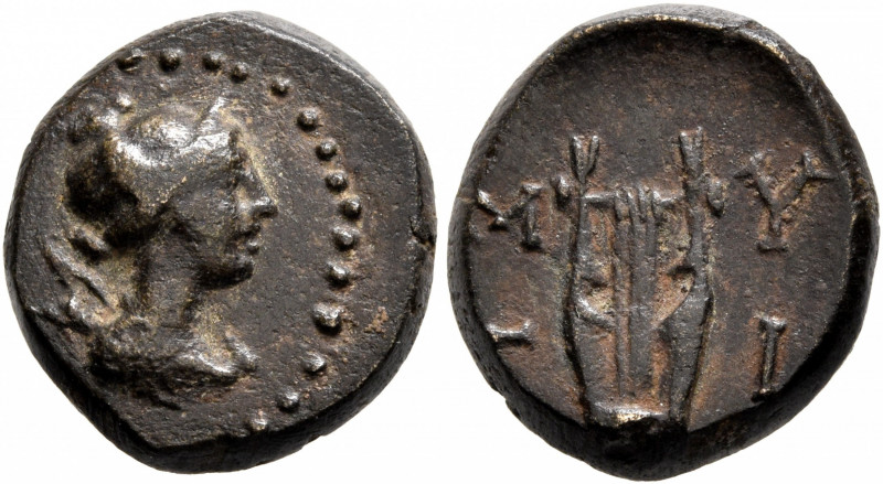 LESBOS. Mytilene. 2nd-1st century BC. AE (Bronze, 16 mm, 4.51 g, 11 h). Draped b...