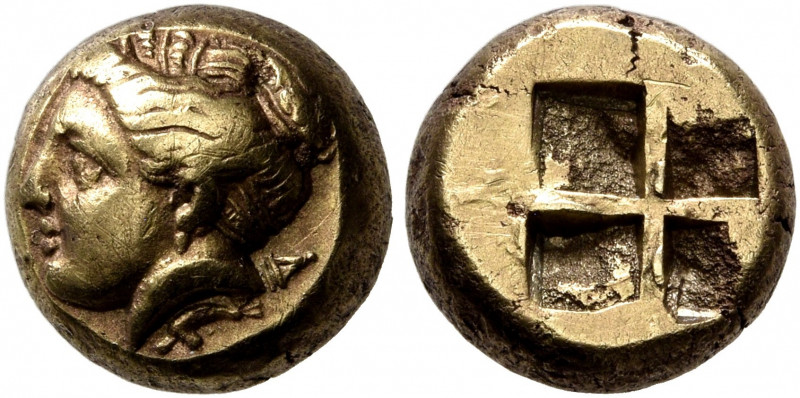 IONIA. Phokaia. Circa 387-326 BC. Hekte (Electrum, 10 mm, 2.54 g). Head of Artem...