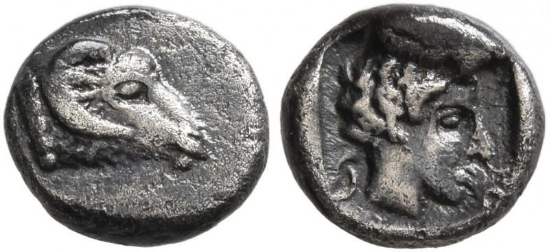 CARIA. Kasolaba. Circa 410-390 BC. Obol (Silver, 7 mm, 0.52 g, 5 h). Head of a r...