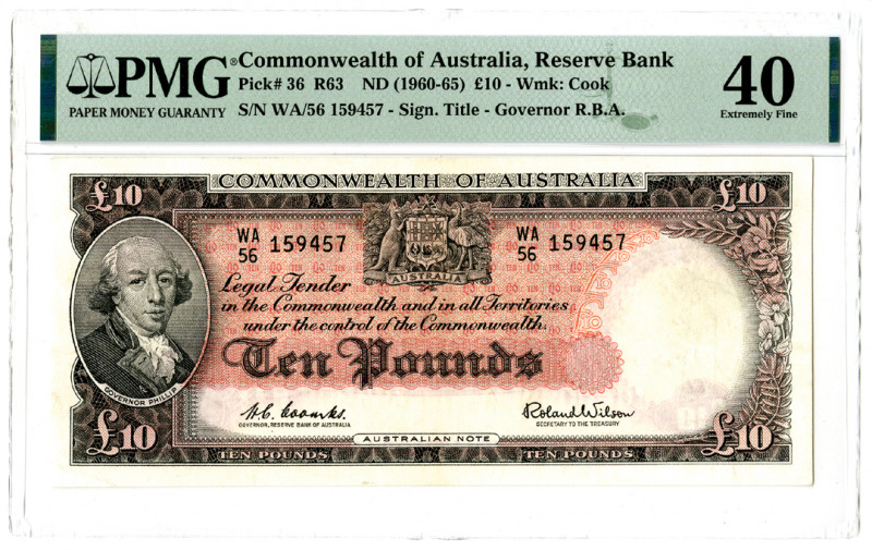 Australia. ND (1960-65). 10 Pounds, P-36 R63, Issued banknote, Back and red, S/N...