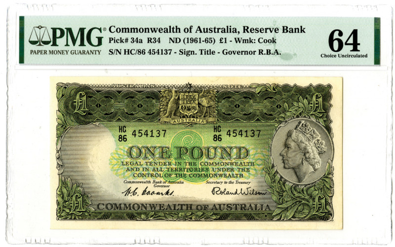 Australia. ND (1961-1965). 1 Pound, P-34a, R34, issued banknote, S/N HC/86 45413...