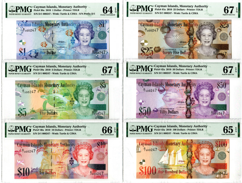 Cayman Islands. 2010. 1, 5, 10, 25, 50, and 100 Dollars, P-38a; 39a; 40a; 41a; 4...