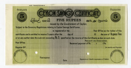 Ceylon Savings Certificate, ND ca.1940-60 Specimen Postal Savings Certificate.