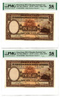 Hongkong & Shanghai Banking Corp, 1954 Sequential Issued Banknote Pair.