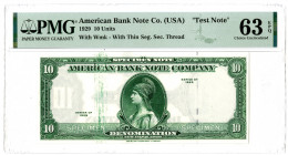 American Bank Note Co. (USA), 1929 Specimen Test Note With Tiger Watermark Used on Malaysia Banknotes