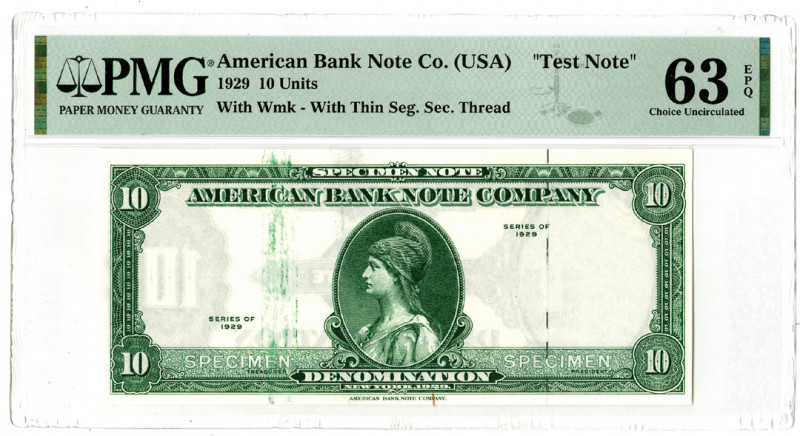 Malaysia & U.S. 1929. 10 Units, Specimen Test Note, Green and white, With Tiger ...