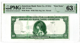 American Bank Note Co. (USA), 1929 Specimen Test Note With Tiger Watermark Used on Malaysia Banknotes
