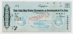 Sze Hai Tong Banking & Insurance Co., Ltd. Specimen Draft/Check by Waterlow & Sons, ca. 1920-30s