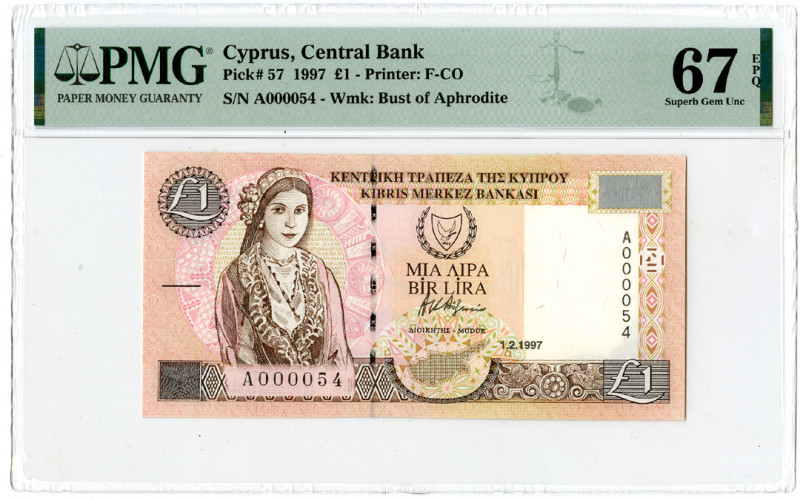 Cyprus. 1997. 1 Pound, P-57, Issued banknote, Brown on pink and multicolor under...