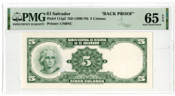 Banco Central de Reserve de El Salvador. ND (1968-70). Unique Approval Back Proof