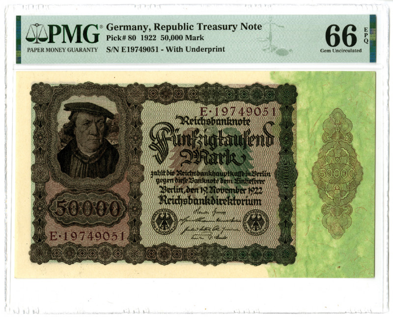 Germany, 1922. 50,000 Mark, P-80, Issued Banknote. Black and brown printing on m...