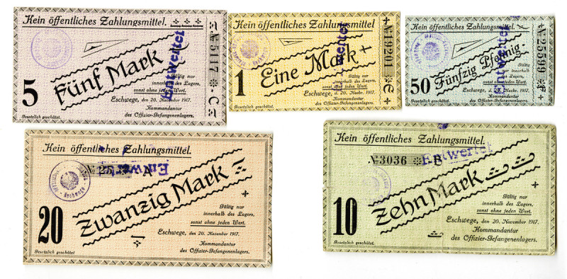 Germany, 1917. Lot of 5 Issued POW Notgeld Banknotes for use in the Eschwege Pri...