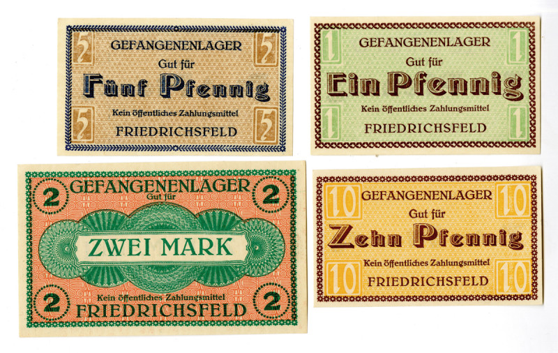 Germany, 1910-14. Lot of 4 POW Issued Notgeld Banknotes for use in the Friedrich...