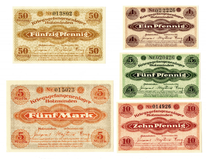 Germany, 1916.Lot of 5 Issued POW Notgeld Banknotes for use in the Holzminden Pr...