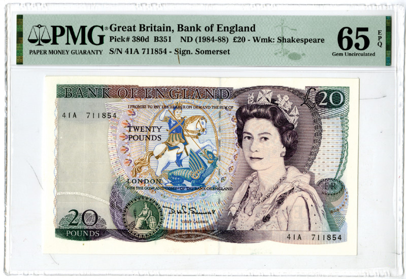 Great Britain, ND (1984-88). 20 Pounds, P-380d, Issued Banknote. M/c printing wi...