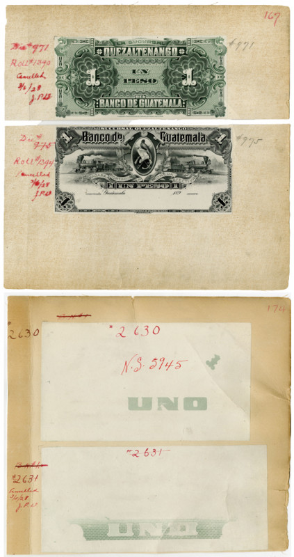 Guatemala, Lot of 4 pieces, Includes a black and white Face of the 1 Peso, P-S14...