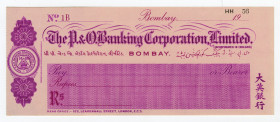 P.&O. Banking Corporation, Ltd., 1920 Waterlow & Sons Specimen Check.