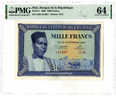 Banque de la Republique du Mali, 1960. 1000 Francs, P4, Issued BN. PMG CH UNC 64