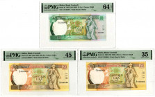 Bank Centrali ta Malta, 1967 (ND 1989) Issued Banknote Trio