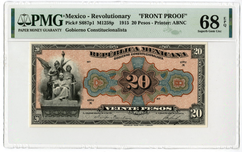 Mexico, 1915. 20 Pesos, P-S687p1 M1258p, Front Proof. Printed on india paper tha...