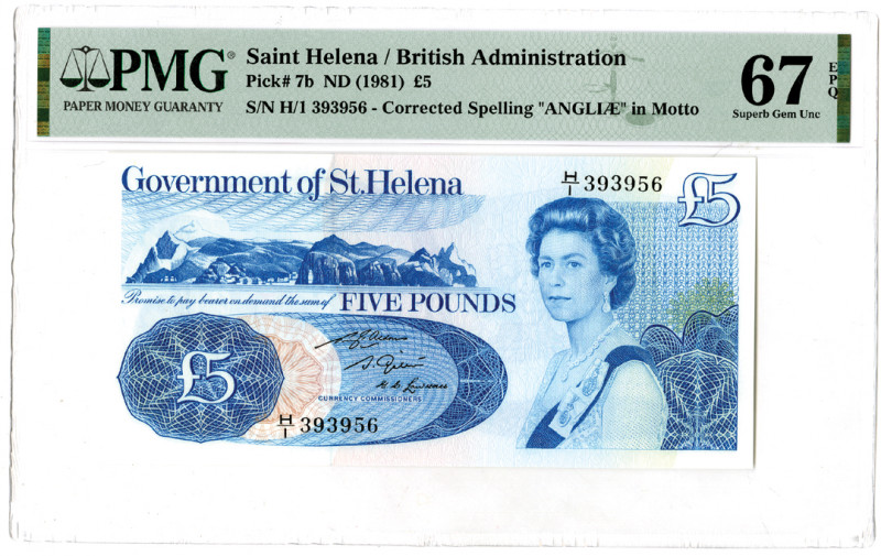 Saint Helena/British Administration. ND (1981). 5 Pounds, P-7b, Issued banknote,...