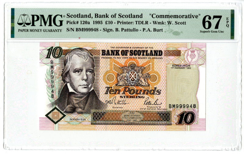 Scotland. 1995. 10 Pounds, P-120a, Commemorative Banknote, Brown on multicolor u...