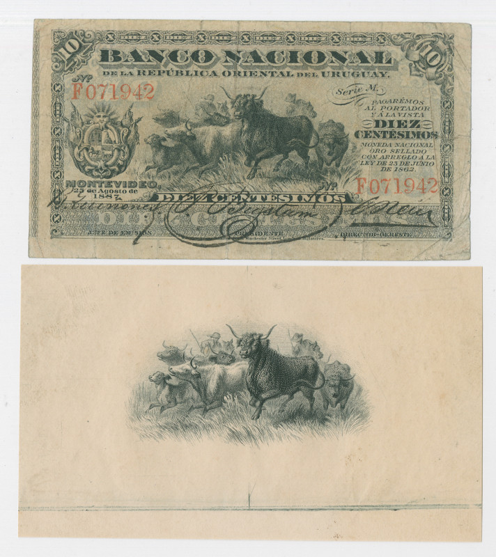 Uruguay….. 1887, 10 Cents, P-A87, Issued, Black printing without underprint, Cat...