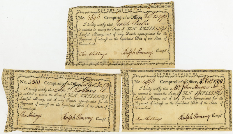 Connecticut, 1790. Lot of 3 pieces, all are I/C payments of lawful money, out of...