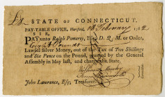 State of Connecticut, Pay-Table Office, 1782 Tax Pay Order Signed by Fenn Wadsworth and Jedediah Huntington