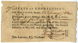 State of Connecticut, Pay-Table Office, 1782 Tax Pay Order Signed by Oliver Wolcott Jr., Fenn Wadsworth, and Jedediah Huntington